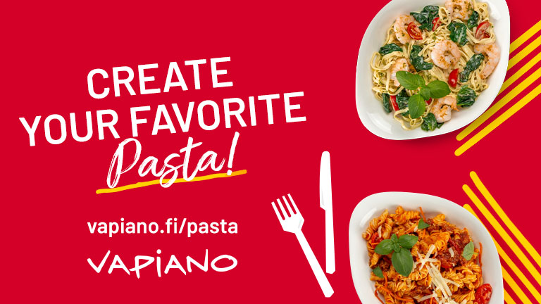 Pasta receipe campaign photo with red background